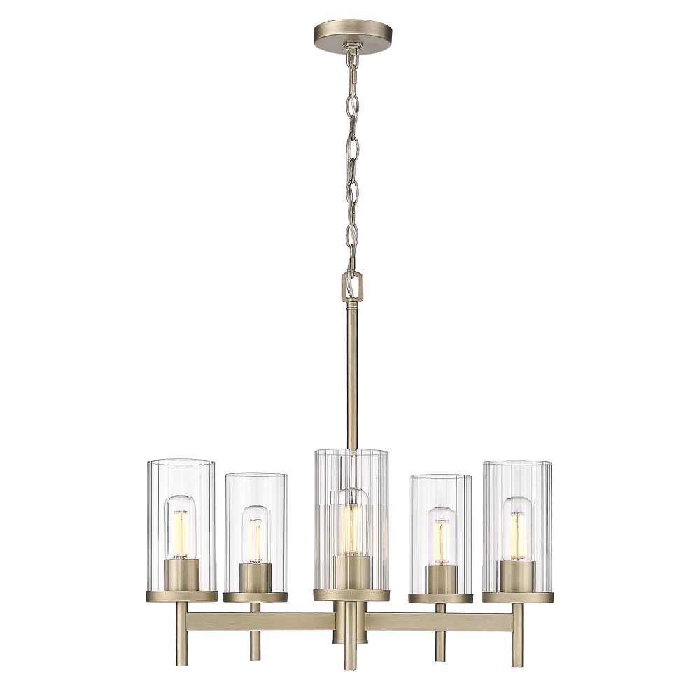 Golden Lighting 7011-5 WG-CLR Winslett 5 Light Chandelier in White Gold with Ribbed Clear Glass Shades